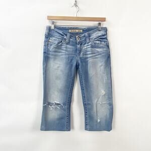 Big Star 28 Womens Blue Sweet Ultra-Low Rise Distressed Denim Capri Jeans